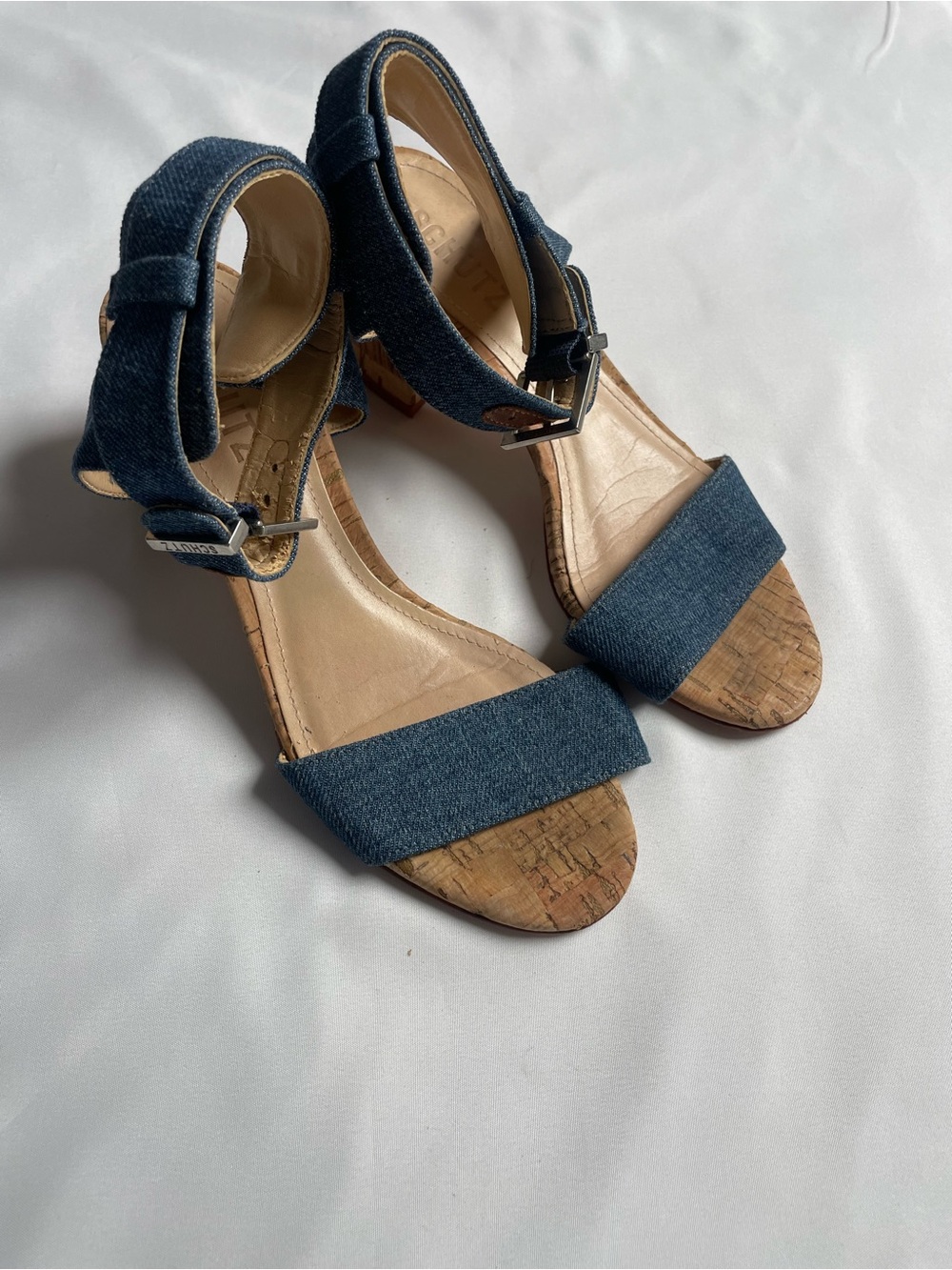 SCHUTZ Denim Cork Wedge Sandals - Dark Blue